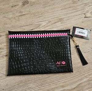Makeup Jumkie "The Executive" Black Croc-Embossed Zip Pouch Size Medium 8"x11.5"